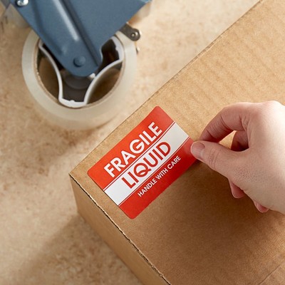 2" x 3" Fragile Liquid Handle With Care Gloss Paper Permanent Label - 500/Roll