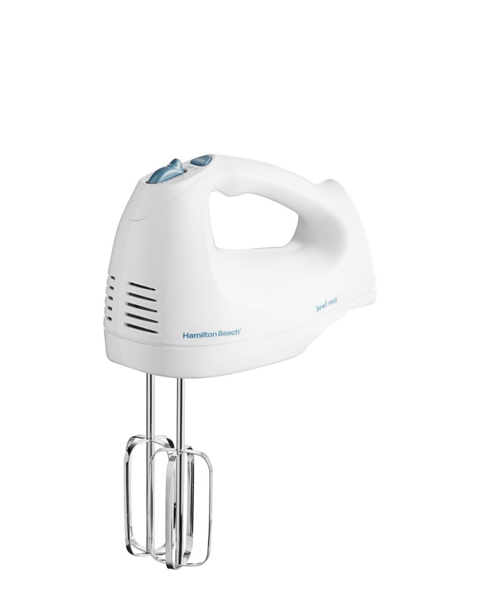 Hamilton Beach White 6 Speed Hand Mixer with Beaters, Whisk, and Snap-On Case