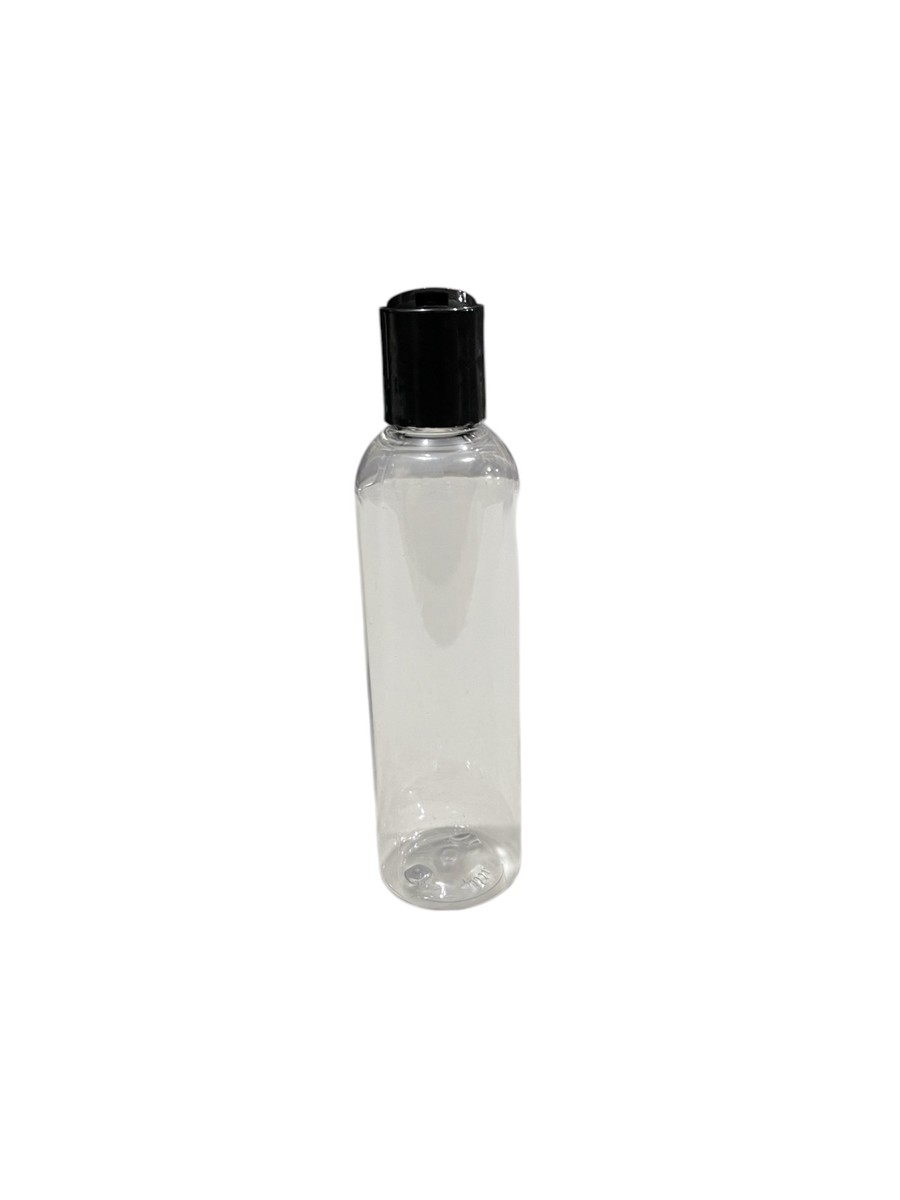 4oz Clear CR Plastic Bottle With/ Black Disc Cap (20-410)