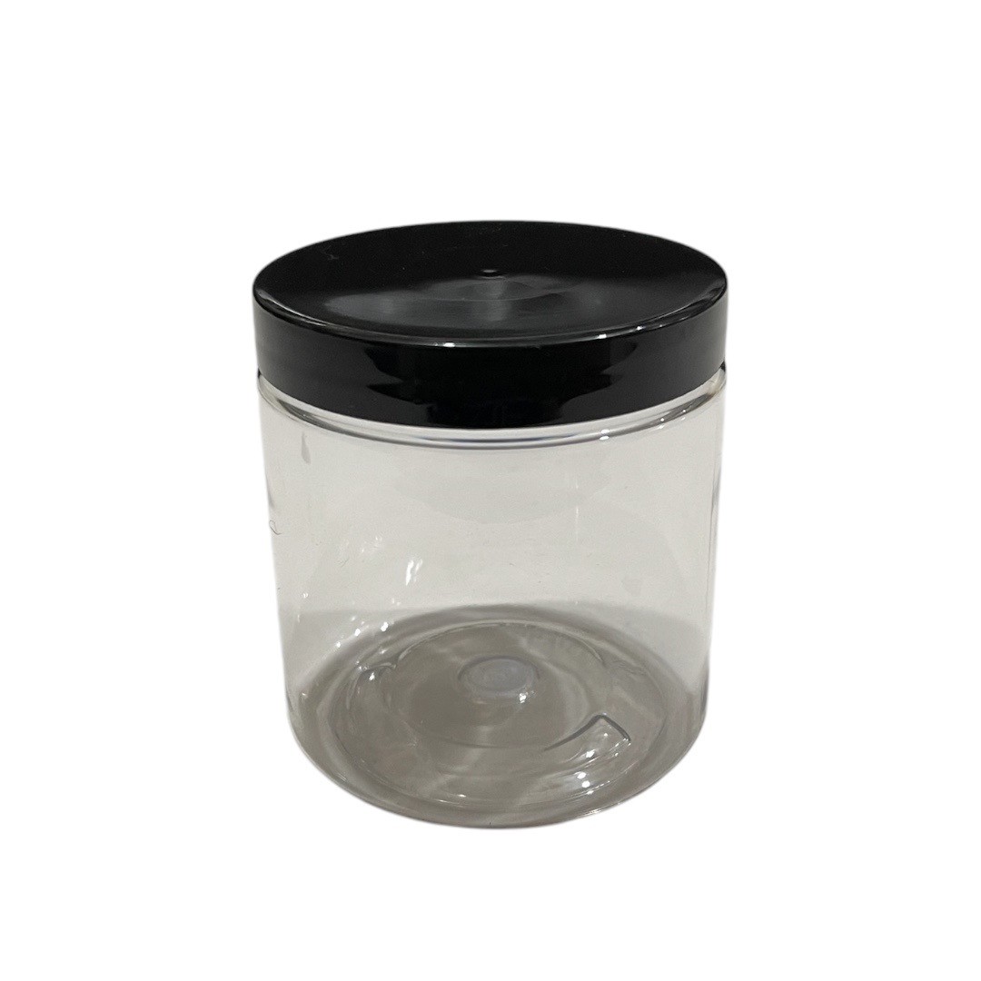 8oz Clear Straight Sided Plastic Jar With Black Lid (70m Neck Size)