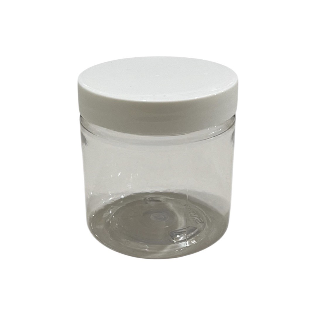 4oz Clear Straight Sided Plastic Jar With White Lid (58mm Neck Size)