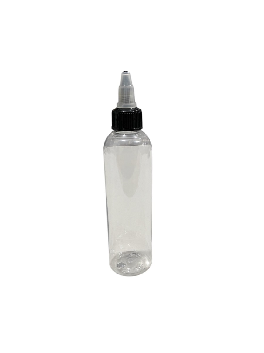 4oz Clear CR Plastic Bottle With/ Black Twist Cap (20-410)