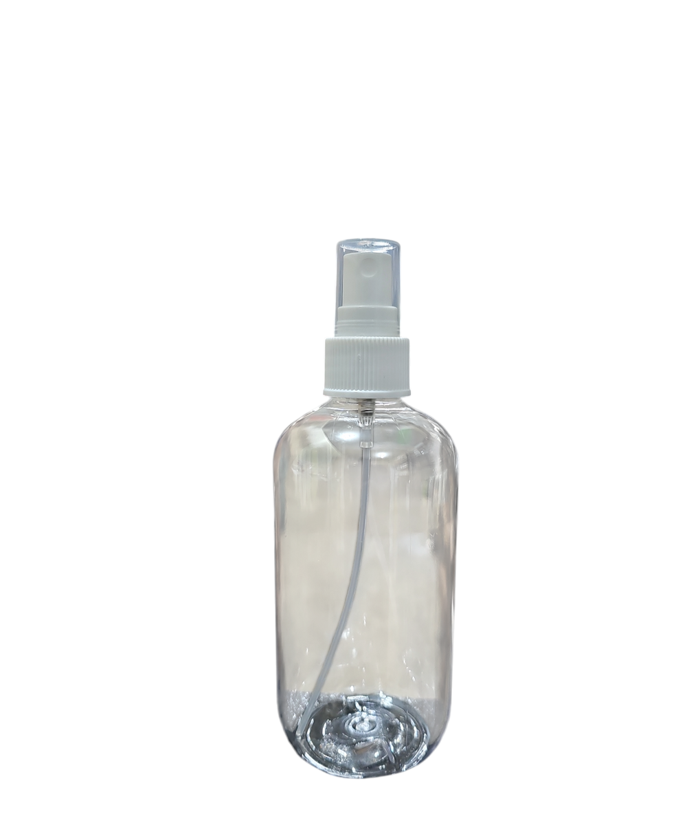 8oz Clear BR Plastic Bottle With/ White Spayer Cap (24-410)