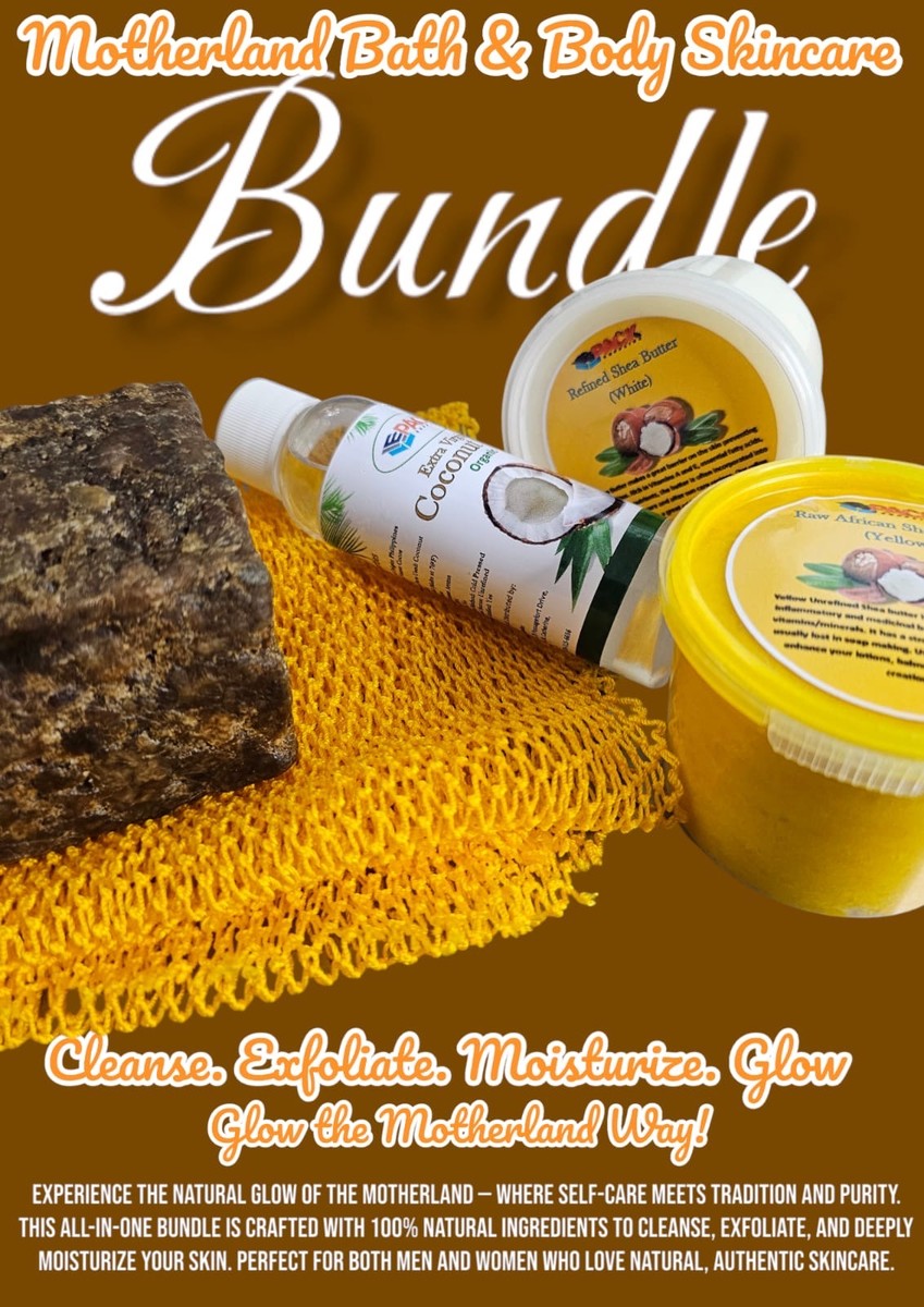 Motherland Bath & Body Bundle 🔥 African Black Soap, African net sponge, African shea butter,  Natural oil 🌿✨️