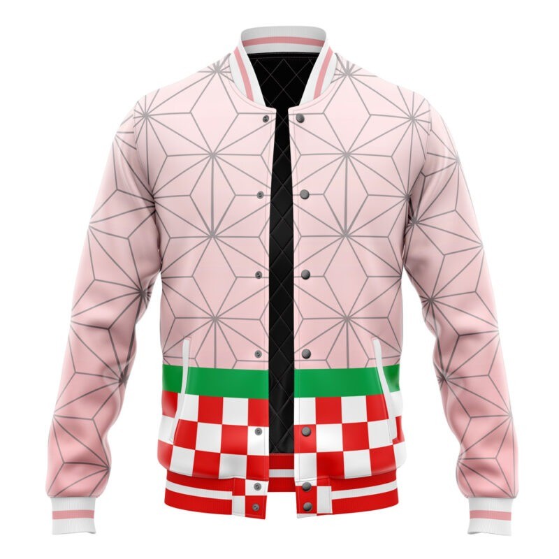 Demon Slayer Nezuko Kamado Pattern Varsity Jacket