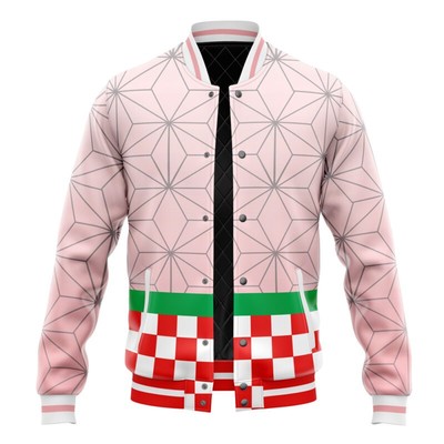 Demon Slayer Nezuko Kamado Pattern Varsity Jacket