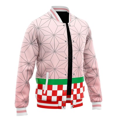 Demon Slayer Nezuko Kamado Pattern Varsity Jacket