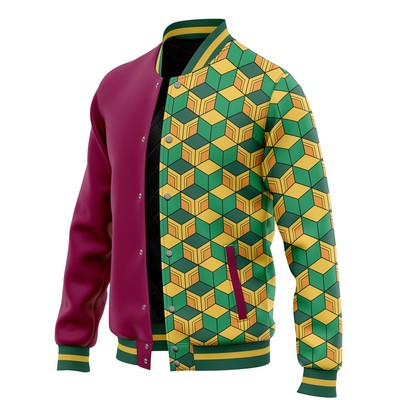 Demon Slayer Giyu Tomioka Pattern Varsity Jacket