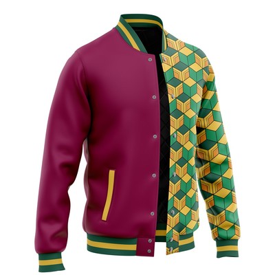 Demon Slayer Giyu Tomioka Pattern Varsity Jacket