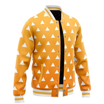 Demon Slayer Zenitsu Agatsuma Pattern Varsity Jacket