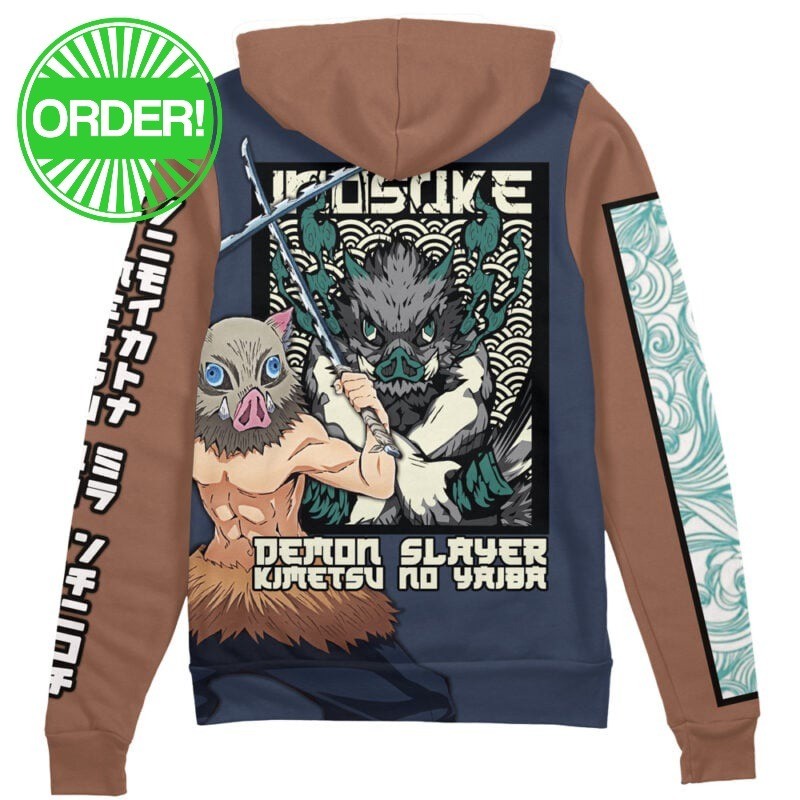 Demon Slayer Hashibira Inosuke Streetwear Zip Hoodie