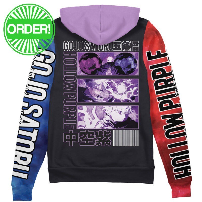 Jujutsu Kaisen Satoru Gojo Hollow Purple Streetwear Zip Hoodie