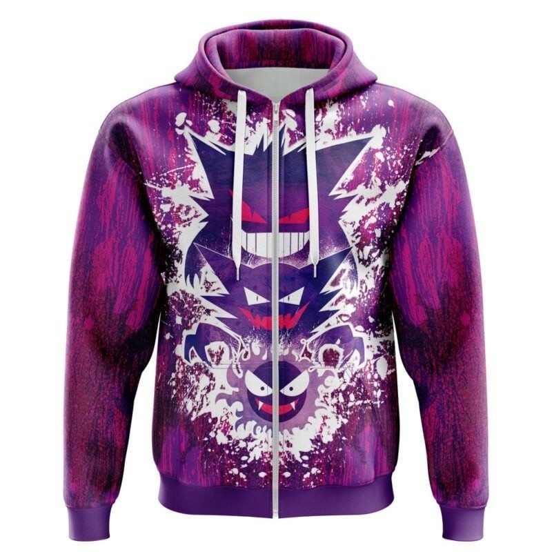 Pokemon Trippy Ghostly Evolution Ghastly Haunter Gengar Zip Hoodie