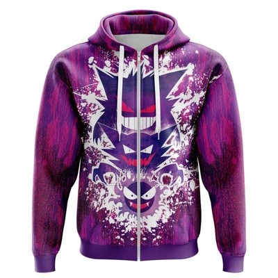 Pokemon Trippy Ghostly Evolution Ghastly Haunter Gengar Zip Hoodie