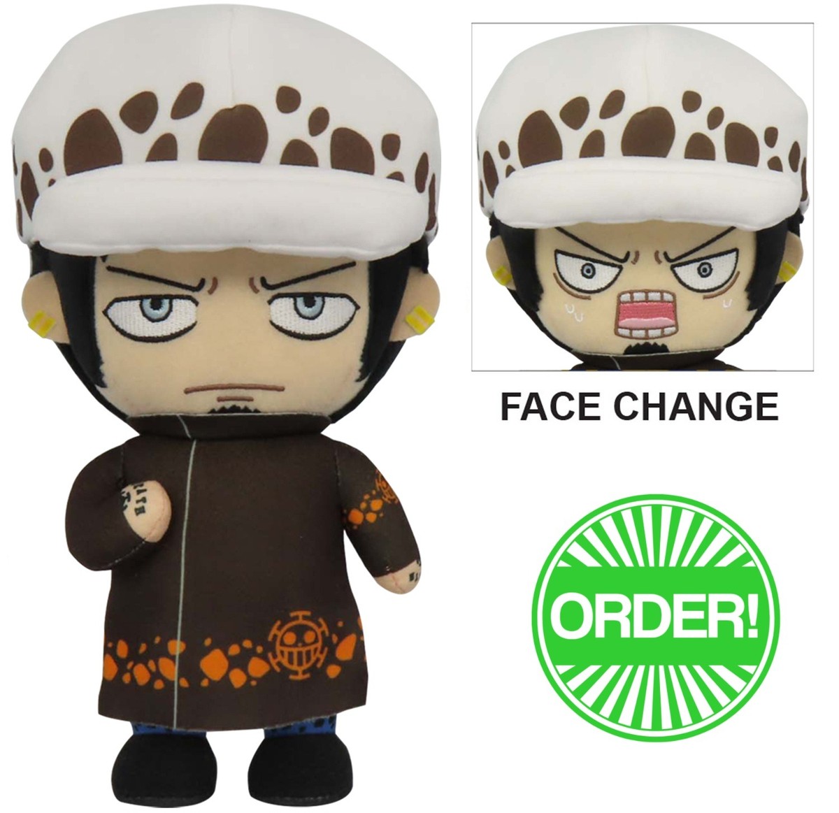 One Piece - Trafalgar D. Water Law Change Face Plush 8''H