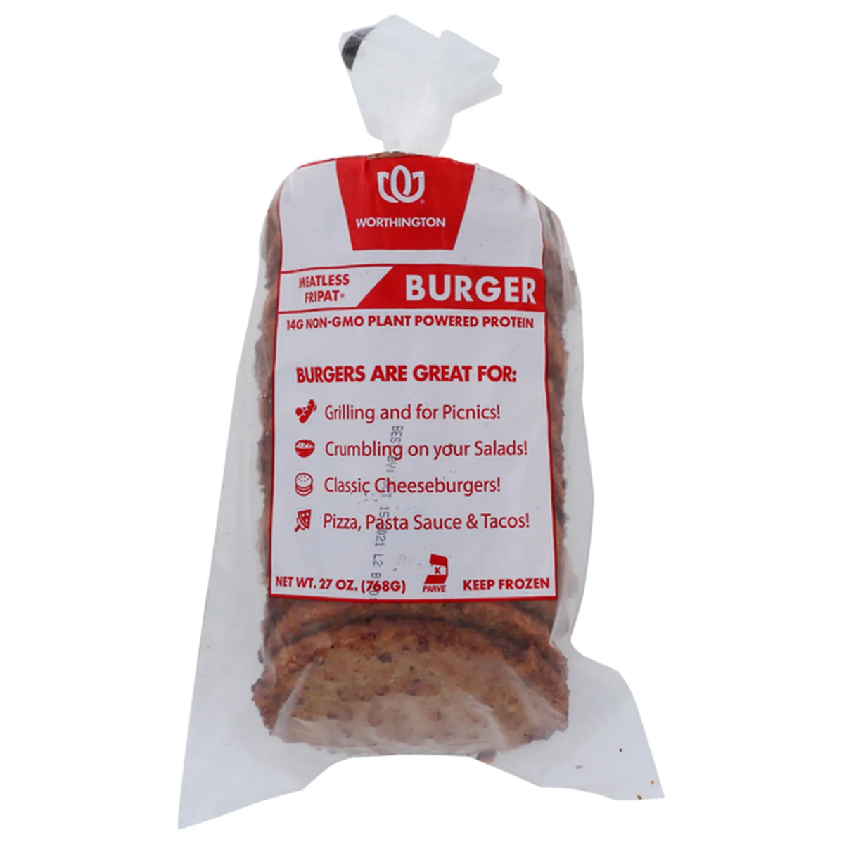 Worthington meatless beef fripat burger 24 oz