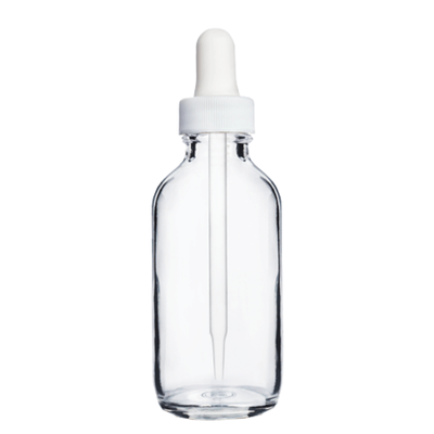 2oz CLEAR GLASS BOSTON ROUND 20/400 + WHITE DROPPER