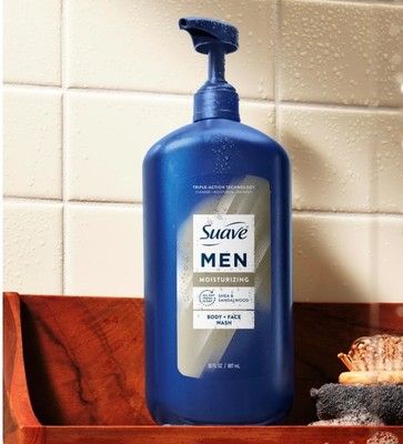 Suave Men Moisturizing 2-in-1 Body & Face Wash with Glycerin & Vitamin E