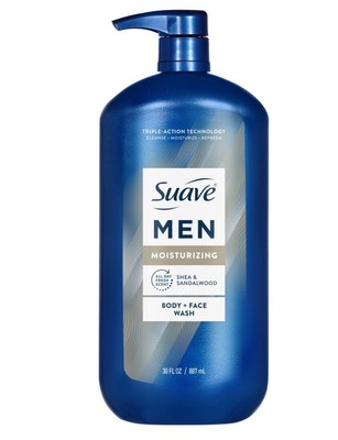 Suave Men Moisturizing 2-in-1 Body & Face Wash with Glycerin & Vitamin E