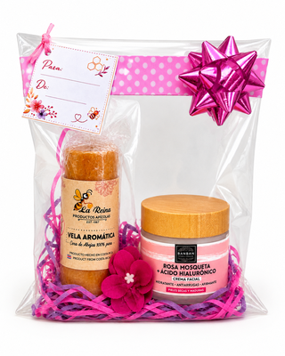 KIT DÍA DE LA MADRE VELA ARÓMATICA Y CREMA FACIAL ROSA MOSQUETA