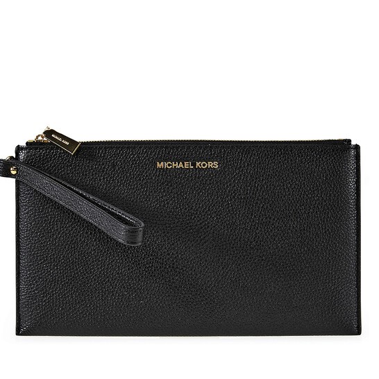 Michael Kors Mercer Large Pebbled Leather Wristlet- Black