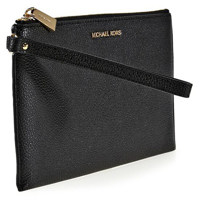 Michael Kors Mercer Large Pebbled Leather Wristlet- Black