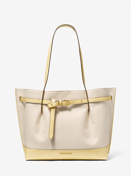 Michael Kors Emilia Large Canvas Crocodile Embossed Tote Bag - Buttercup