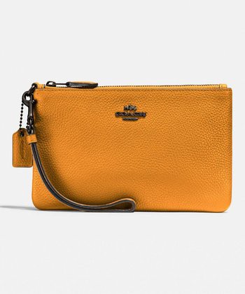 Coach Pebbled Leather Wristlet - Pollen
