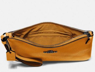 Coach Pebbled Leather Wristlet - Pollen