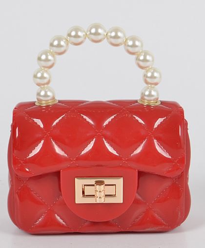 AS Shiney Jelly Bag with Pearl Handle - Red