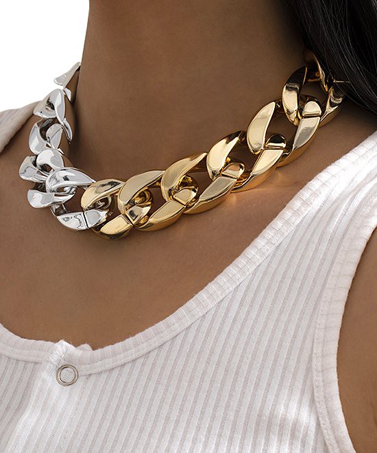 Street Region Goldtone & Silvertone Thick Curb Chain Choker