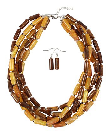 Ella & Elly Brown three-Tiered Beaded Necklace  & Earring Set