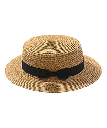 H.O.P.E Khaki Bow Ribbon Straw Boater