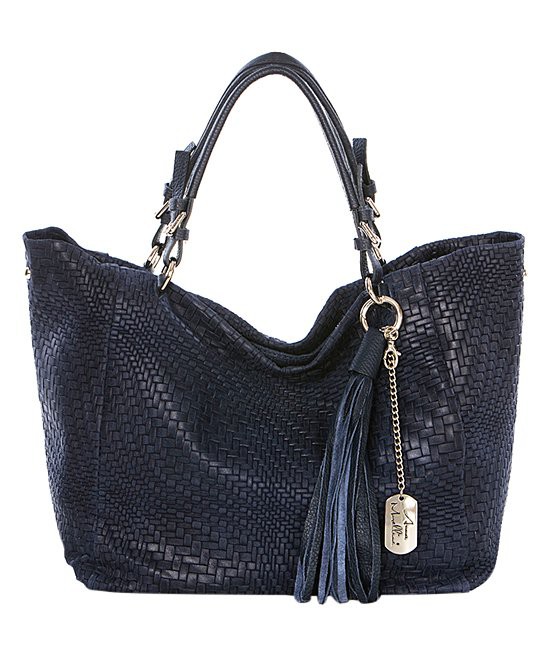 Anna Morellini Woven Leather Satchel - Navy