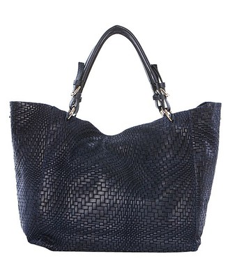 Anna Morellini Woven Leather Satchel - Navy