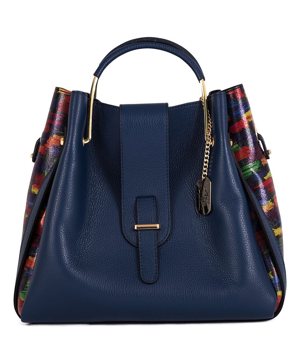 Anna Morellini Geometric Leather Satchel - Navy