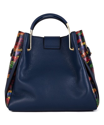 Anna Morellini Geometric Leather Satchel - Navy