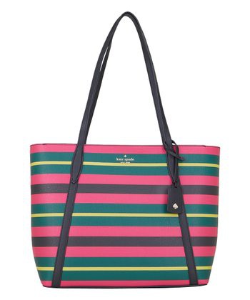 Kate Spade New York - Pin & Green Stripe Wrapping Paper Leather Large Tote