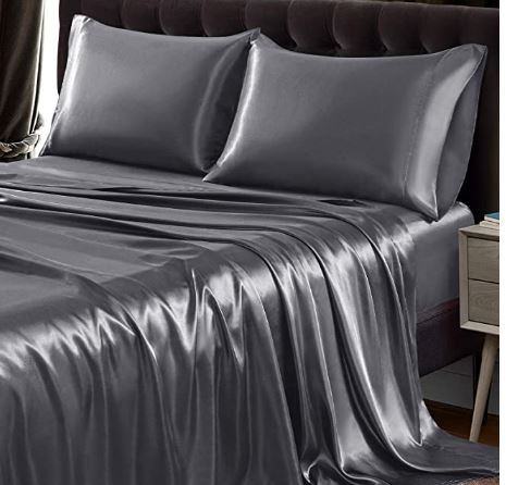 Siivda 4pc Satin Sheet Set - Gray - Queen