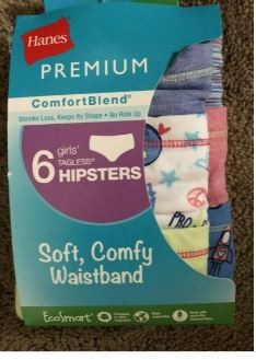 Hanes Tagless 6pk girls Hipster Panties - Size 8
