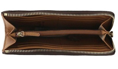 Michael Kors Jet Set Travel Large Quarter-Zip Signature Wallet - Brown