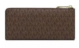 Michael Kors Jet Set Travel Large Quarter-Zip Signature Wallet - Brown