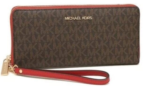 Michael Kors Jet Set Large Zip Around Wallet -  Brown Flame
