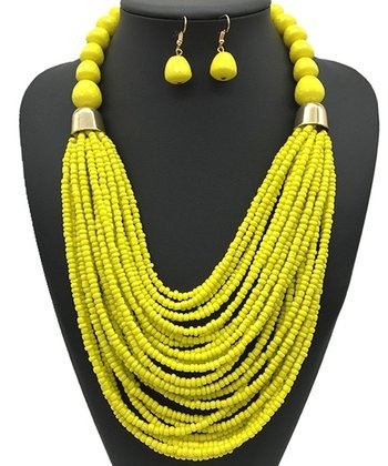 Ella & Elly Yellow Multi-strand Beaded Necklace & Earring Set