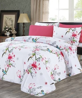 Home Sweet Home 6pc White & Pink Floral Hawaii Sheet Set - King