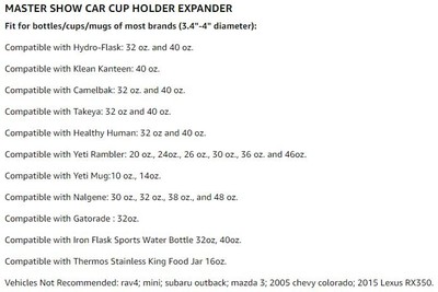 Master Show Upgraded Cup Holder Expander - Black