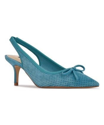 Nine West Bow-Detail Perforated Slingback - Tidal Teal