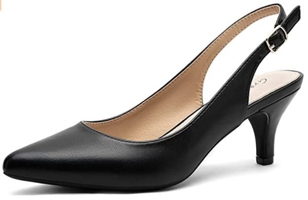 Greatonu Kitten Heel Pointed Toe Slingback Pumps - Black