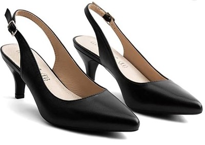 Greatonu Kitten Heel Pointed Toe Slingback Pumps - Black