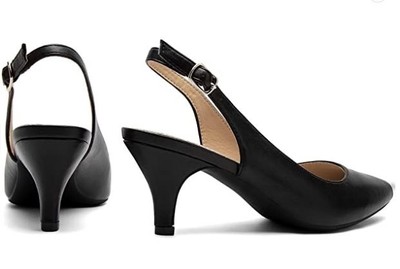 Greatonu Kitten Heel Pointed Toe Slingback Pumps - Black